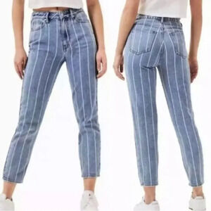 Pacsun Window Pane Striped Light‎ Wash White Stripe Mom Jeans Size 23 Small